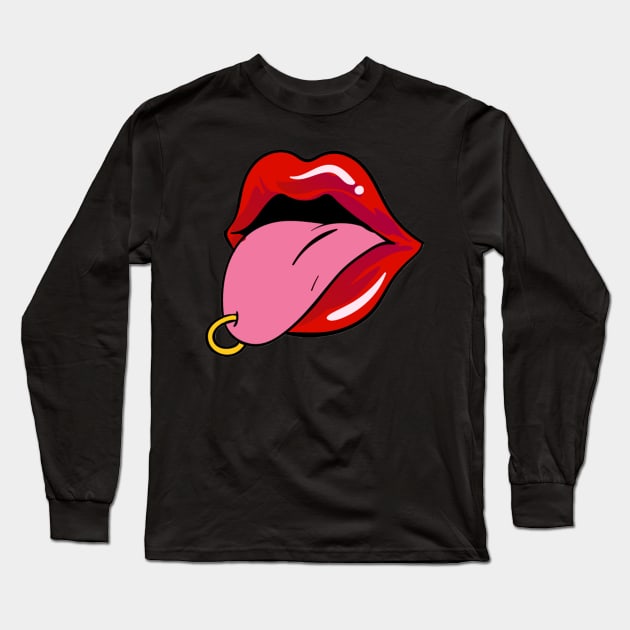 Funny sexy women lips tongue Long Sleeve T-Shirt by Az_store 